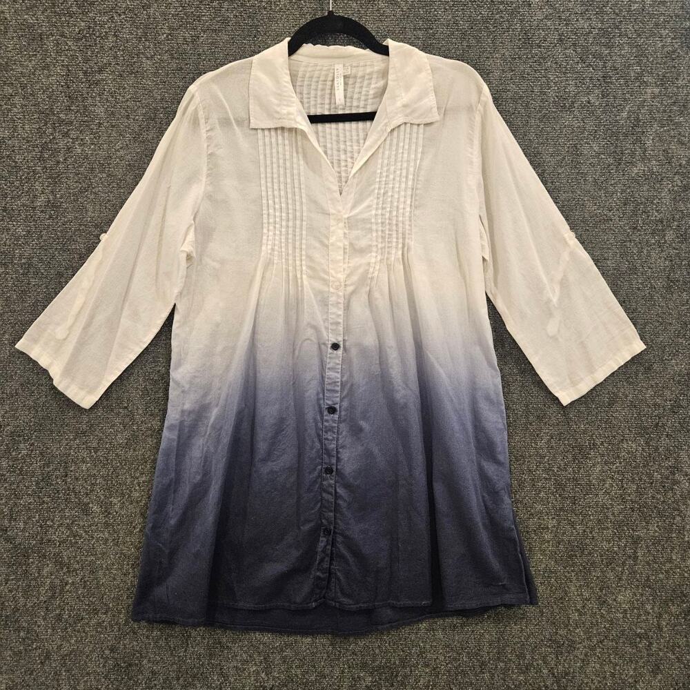 Seafolly Ombré Cotton Coverup Blue White Size Small